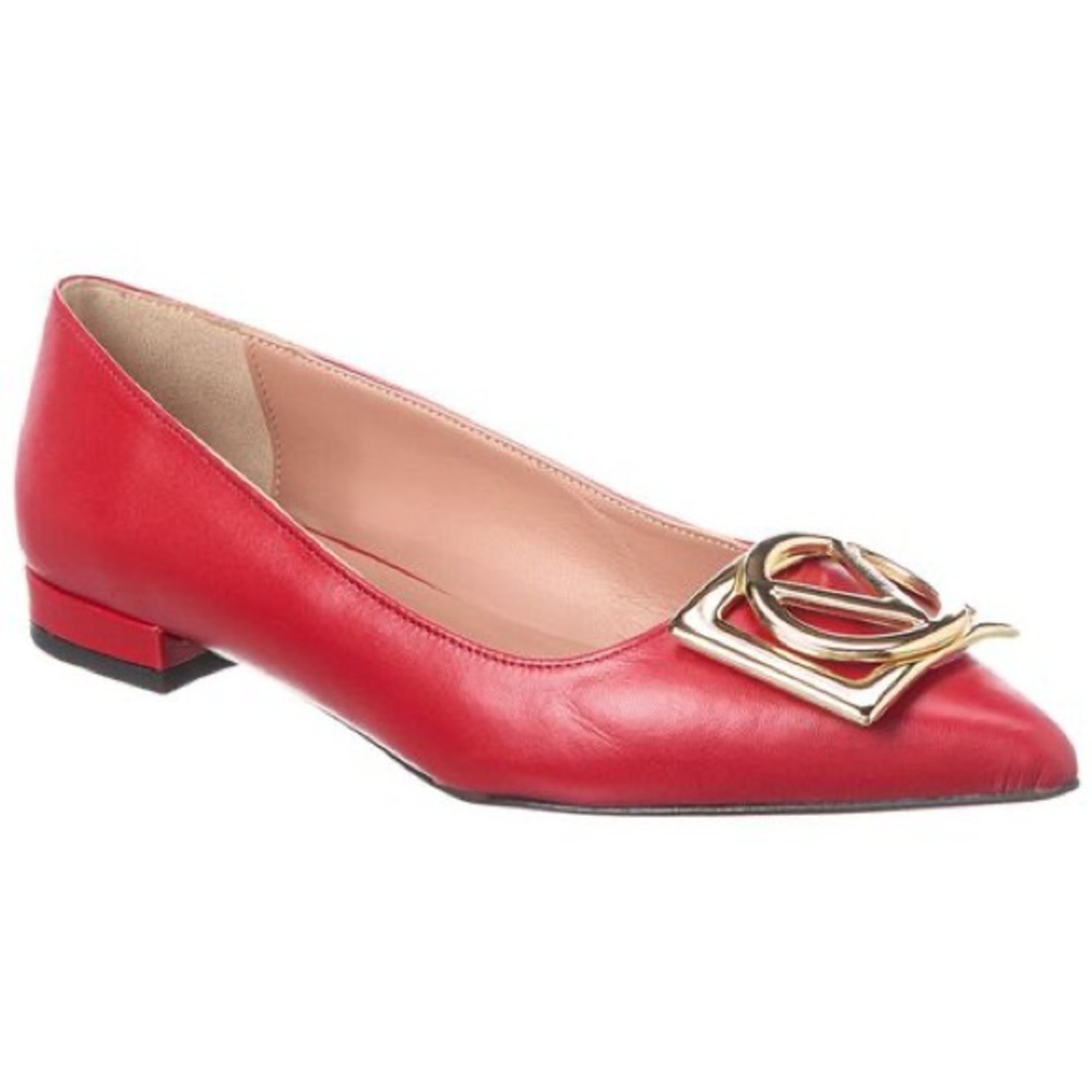 Valentino Red Leather Flats with Gold 10
